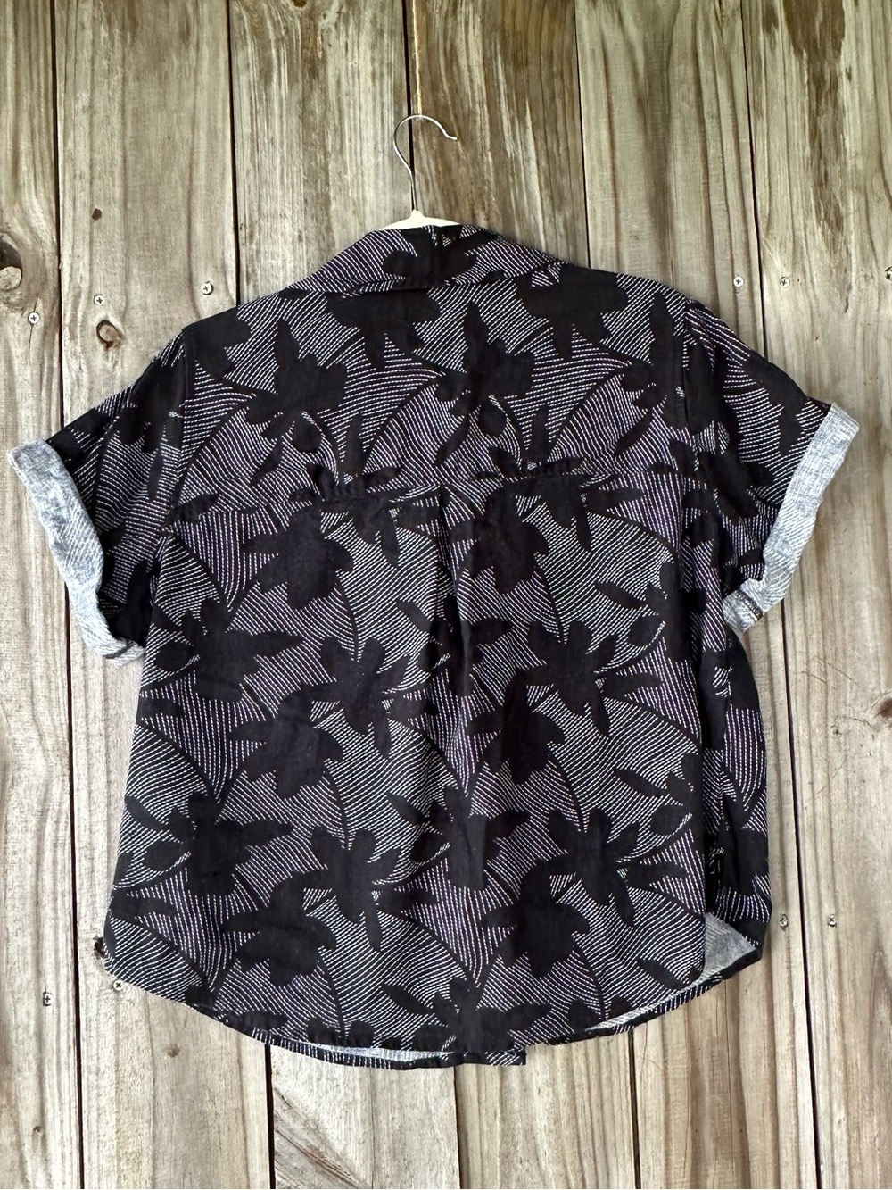 Black Floral Button-Front Top Women’s Size Medium Linen Summer Resort Vacation - Picture 2 of 5